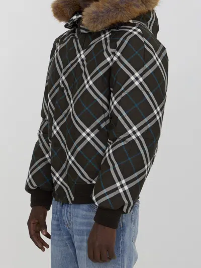 Burberry High-neck Zip-up Checked Jacket In Brown
