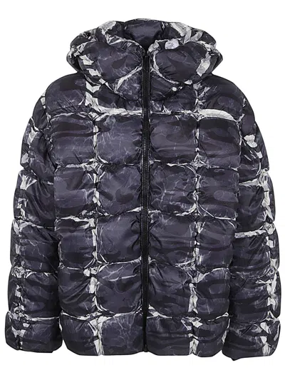 Diesel Hooded Puffer Jacket With Camo Print In Black