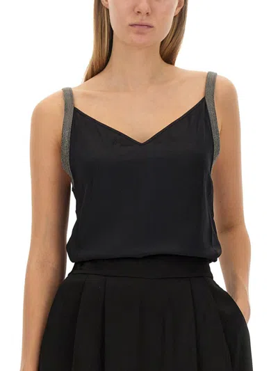 Shop Fabiana Filippi Satin Lingerie Top In Black