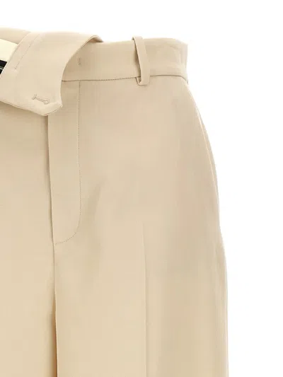Fendi Wide Leg Gabardine Trousers With Cropped Length In Beige