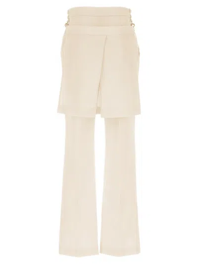 Shop Fendi Pleated Panel Grain De Poudre Trousers In White