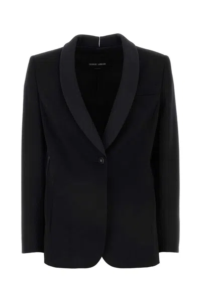 Giorgio Armani Wool Blazer With Shawl Lapel And Chest Pocket In Black