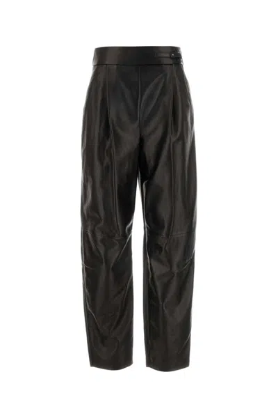 Giorgio Armani Black Leather Pant In Black