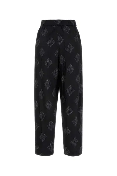 Giorgio Armani Stretch Silk Pant With Embroidered Geometric Pattern In Printed