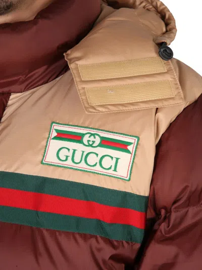 Shop Gucci Nylon Down Jacket In Beige