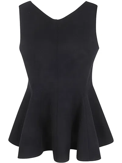 Lanvin Flared Sleeveless Peplum Top In Black