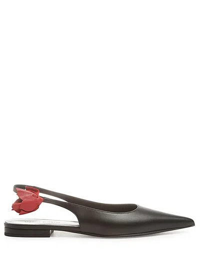 Magda Butrym Point Toe Leather Ballet Flats With Slingback Design In Black