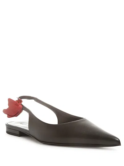 Magda Butrym Point Toe Leather Ballet Flats With Slingback Design In Black