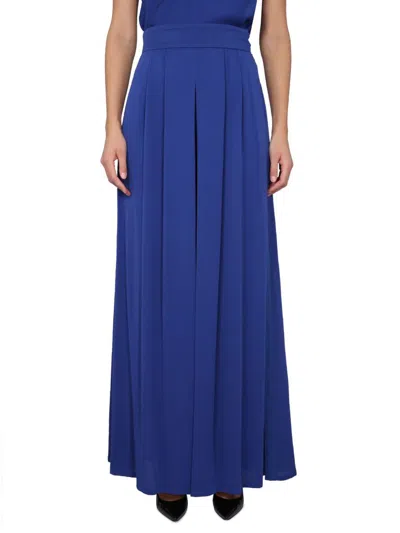 Shop Max Mara Wide Silk Tuxedo Pants In Blue