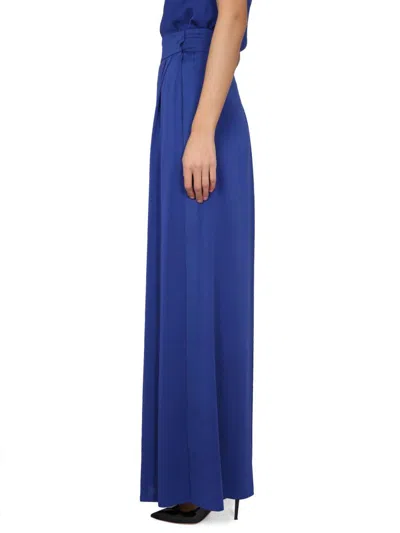 Shop Max Mara Wide Silk Tuxedo Pants In Blue