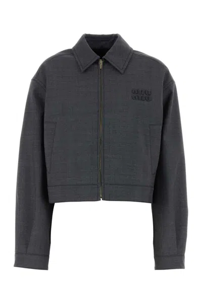Miu Miu Collared Cropped Glencheck Jacket Long Sleeves In Multicolor