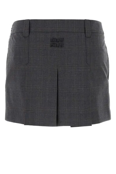Miu Miu Checkered Mini Skirt With Pleats And Pockets In Printed