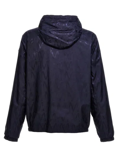 Moncler Reversible Jacket With Patterned Design And Hood In Blue