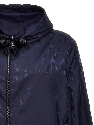 Moncler Reversible Jacket With Patterned Design And Hood In Blue