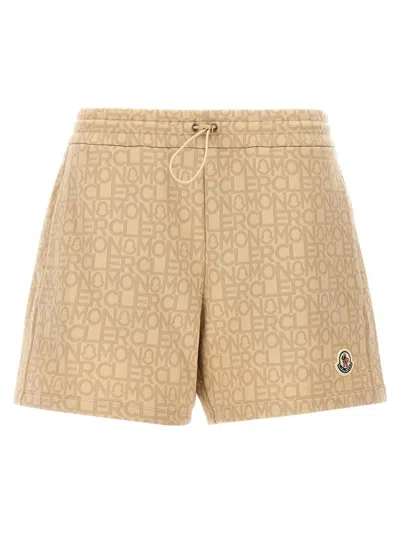 Shop Moncler All Over Logo Bermuda Shorts In Beige