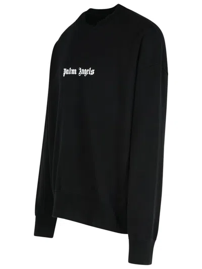 Palm Angels Black Cotton Crew Neck Sweatshirt With White Logo In Black