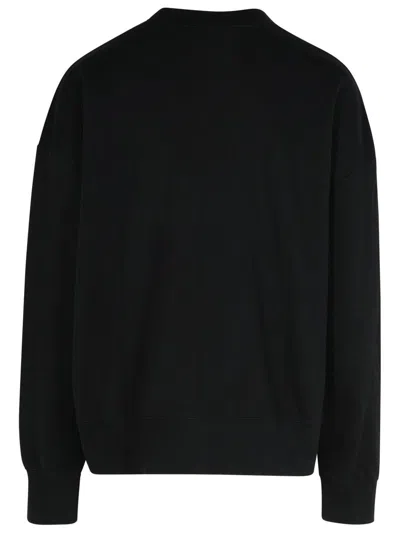 Palm Angels Black Cotton Crew Neck Sweatshirt With White Logo In Black