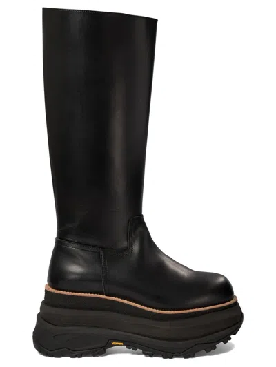 Sacai Tall Boots With Lug Sole And Platform In Black