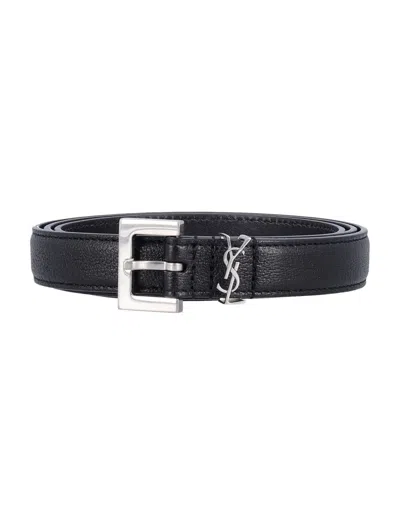 Saint Laurent Cassandre Belt Square Buckle Accessories In Black