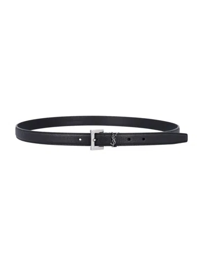 Saint Laurent Cassandre Belt Square Buckle Accessories In Black