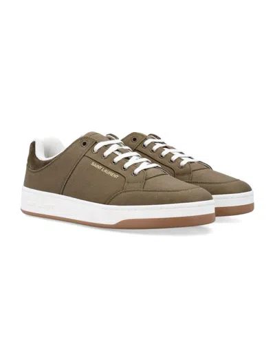 Shop Saint Laurent Sl61 Gabardine Sneakers In Military Green