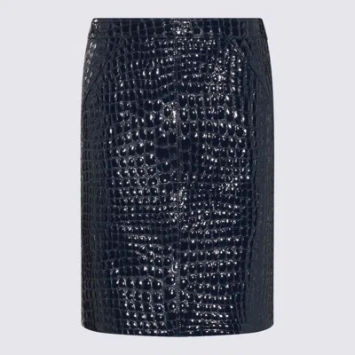 Shop Tom Ford Black Leather Skirt In Deep Blue