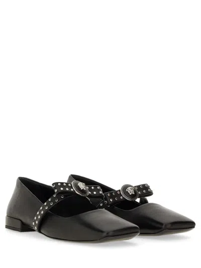 Shop Versace Ballerina "gianni" Ribbon With Studs In Black