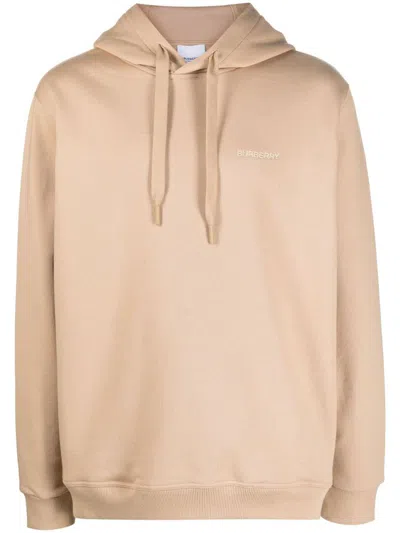 Burberry Logo-embroidered Hooded Sweatshirt In Beige