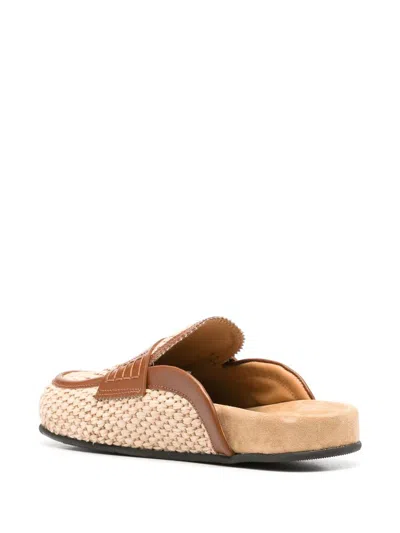 Shop College Leather-trim Raffia Mules In A Rafia/ant.tan