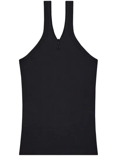 Shop Courrèges Logo-embroidered Ribbed Tank Top In Black