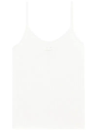 Shop Courrèges Ribbed Cotton Blend Top With Logo In White