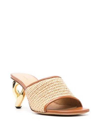 Shop Jw Anderson 80mm Chain-heel Raffia Mules In Beige