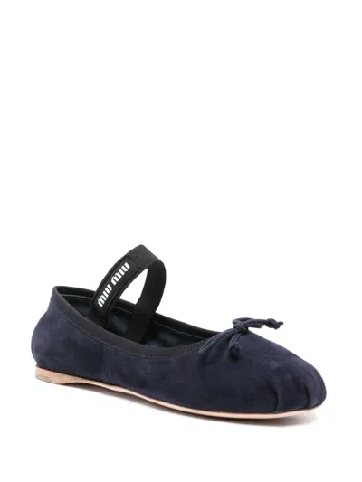 Miu Miu Satin Ballet Flats In Blue
