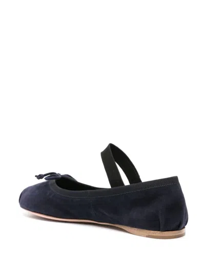 Shop Miu Miu Bow-detail Suede Ballerina Shoes In Blue