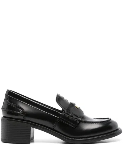 Shop Miu Miu Brushed Leather Penny Loafers In Black