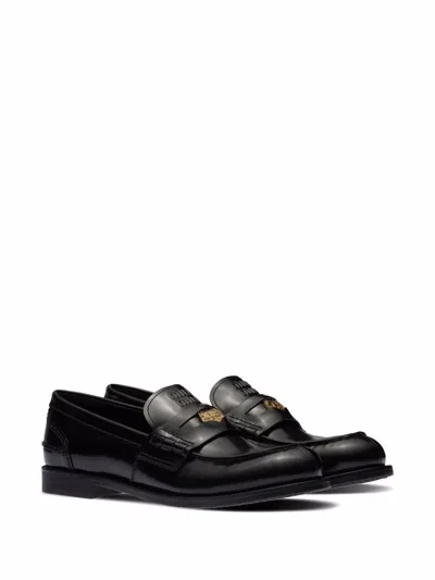 Miu Miu Black Leather Loafers In Black