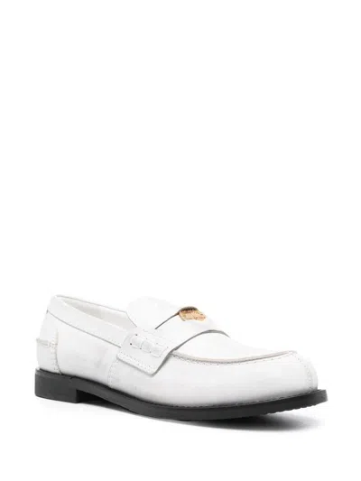 Miu Miu Patent Leather Penny Loafers In White