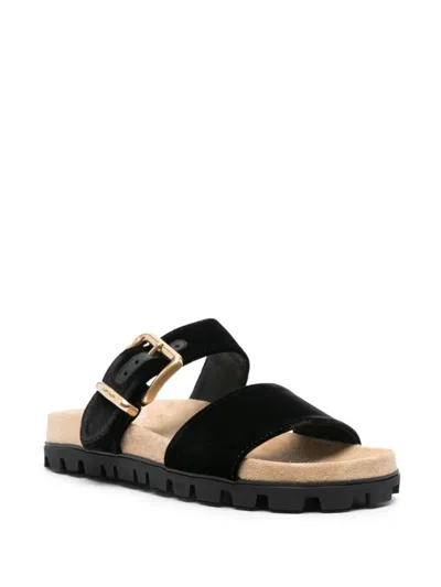 Miu Miu Suede Buckle Sandals In Black