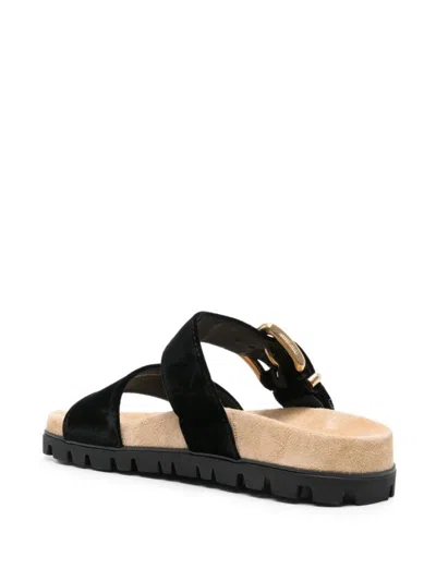 Miu Miu Suede Buckle Sandals In Black