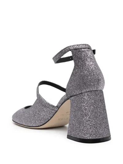 Msgm Logo Charm 90 Glittered Pumps In Silver