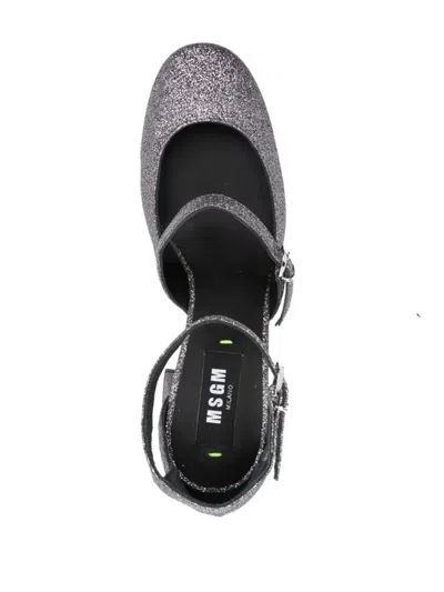 Msgm Logo Charm 90 Glittered Pumps In Silver