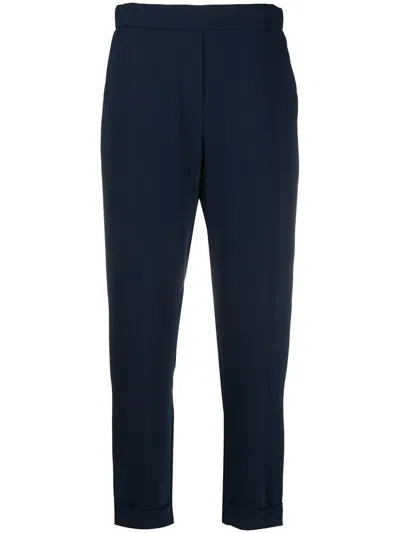 P.a.r.o.s.h Dark Blue Cropped Slim Fit Trouser In Blue