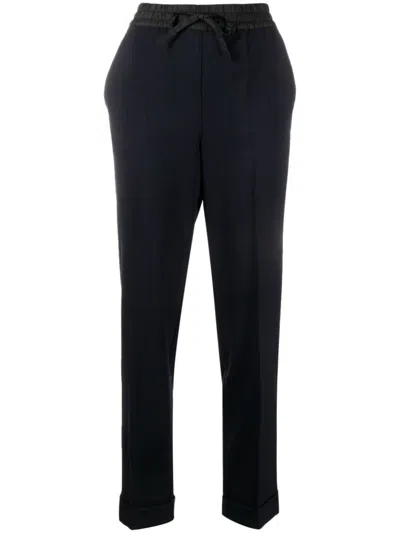 P.a.r.o.s.h Wool Blend Straight-leg Trousers With Cuffed Hem In Blue