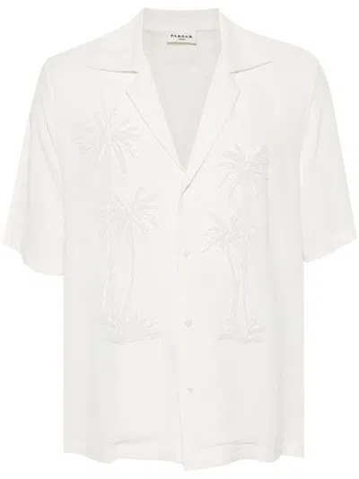 P.a.r.o.s.h Palm Tree Embellished Cuban Collar Shirt In White