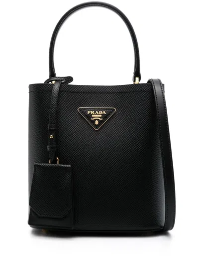 Shop Prada Small Leather Bucket Bag In Black