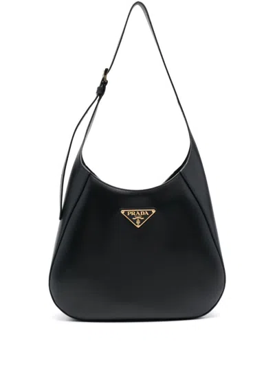 Shop Prada Triangle-logo Leather Shoulder Bag In Black