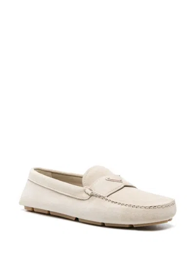 Prada Design Loafers With Subtle Stitched Detail In Pomice
