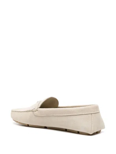 Shop Prada Triangle-logo Suede Loafers In Pomice