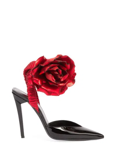 Shop Saint Laurent Pointed Flower Pumps In Black