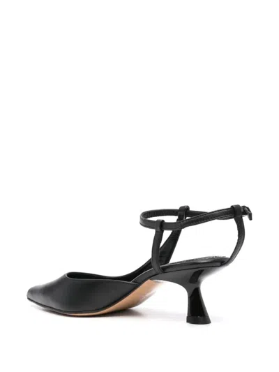 Souliers Martinez Leather Sling Back Pumps With Kitten Heel In Black